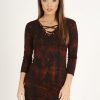 Clothing Rebellious Fashion | Red Tie Dye Long Sleeve Lace Up Dress - Ismi