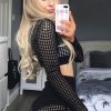 Clothing Rebellious Fashion | Black Mesh Crop Jumper Shorts Co-Ord - Stassie