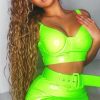 Clothing Rebellious Fashion | Neon Green Vinyl Bralette Skirt Co-Ord - Easton