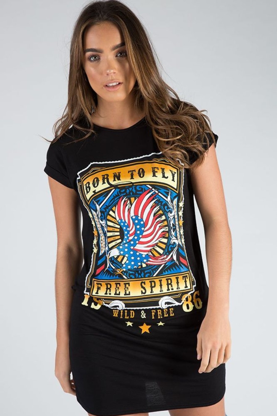 Clothing Rebellious Fashion | Black Born To Fly Slogan T-Shirt Dress - Isabella