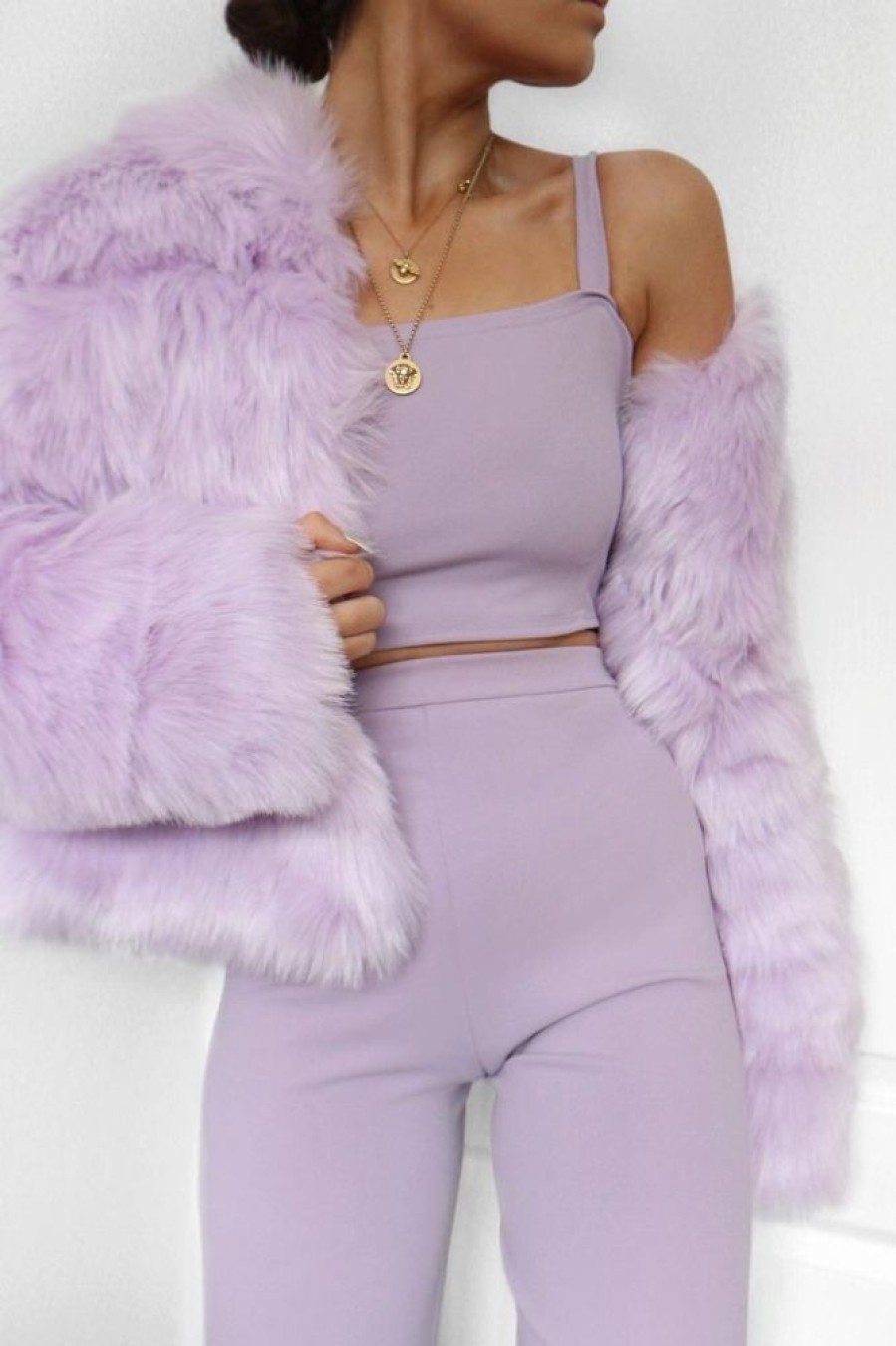 Clothing Rebellious Fashion | Lilac Crop Top And Trousers Co-Ord Set - Kimmy