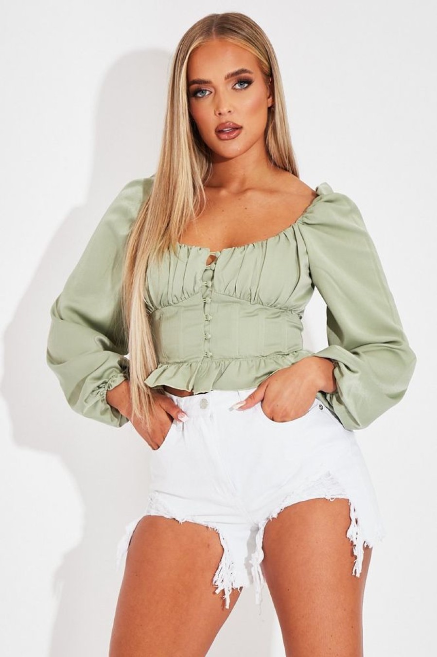 Clothing Rebellious Fashion | Sage Covered Button Top - Anelise