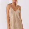 Clothing Rebellious Fashion | Golden Metallic Textured Slip Dress - Saffron