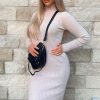 Clothing Rebellious Fashion | Nude Ribbed Roll Neck Midi Dress - Ema