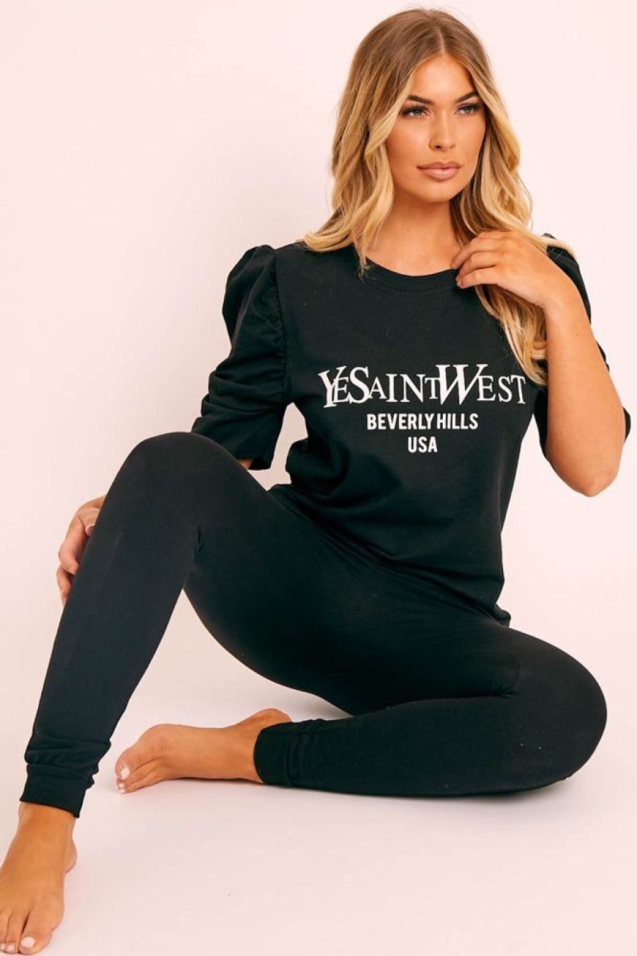 Clothing Rebellious Fashion | Black Beverly Hills T-Shirt And Leggings Loungewear Co-Ord - Lassie