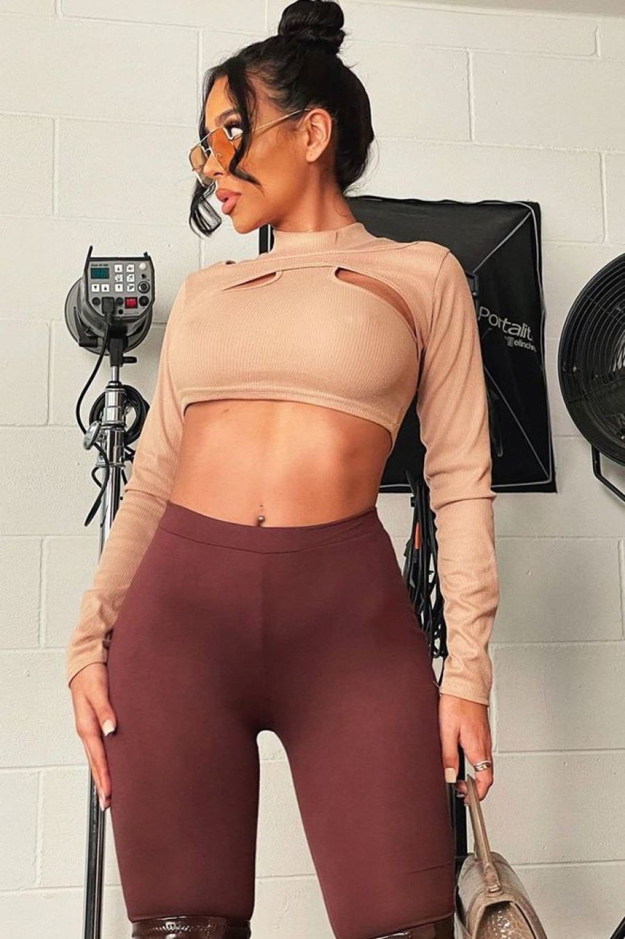 Clothing Rebellious Fashion | Stone Ribbed Double Cut Out Crop Top - Graci