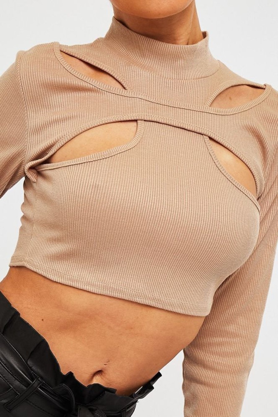 Clothing Rebellious Fashion | Stone Ribbed Double Cut Out Crop Top - Graci