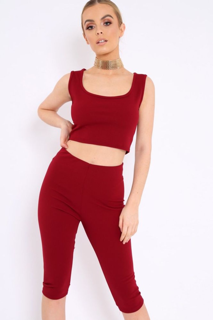 Clothing Rebellious Fashion | Wine Cropped Top And Leggings Co-Ords - Remini