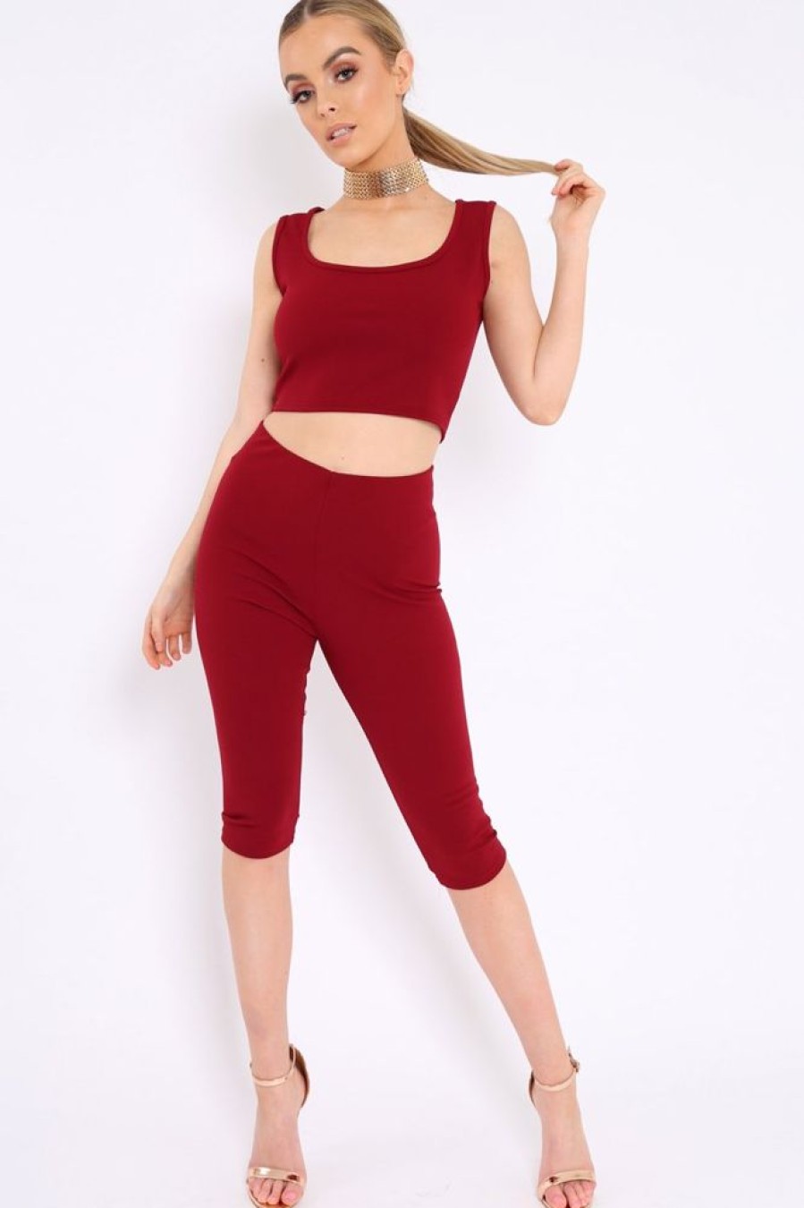 Clothing Rebellious Fashion | Wine Cropped Top And Leggings Co-Ords - Remini