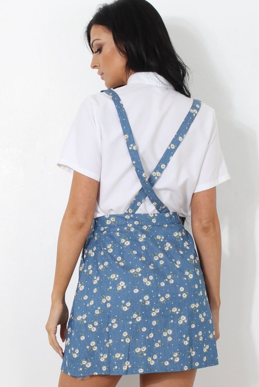 Clothing Rebellious Fashion | Dark Blue Floral Print Pinafore-Claudeen