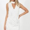 Clothing Rebellious Fashion | White Crochet High Neck Cut Out Dress - Remmy