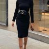 Clothing Rebellious Fashion | Black Roll Neck Rib Midi Jumper Dress - Giana