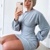 Clothing Rebellious Fashion | Grey Corset Ribbed Panel Jumper Dress - Kanya