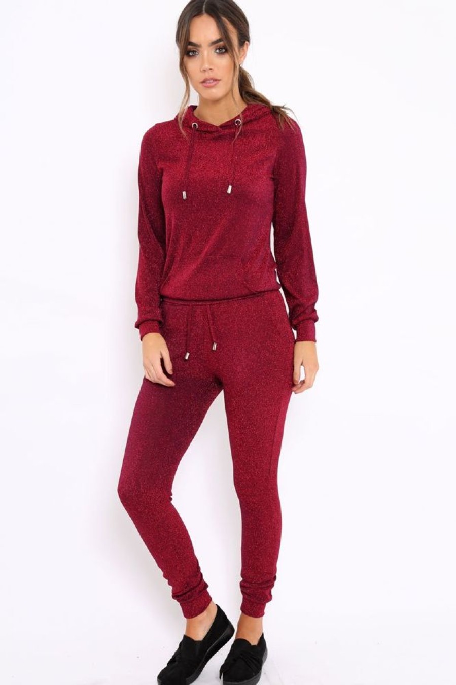 Clothing Rebellious Fashion | Wine Metallic Tracksuit - Sinead