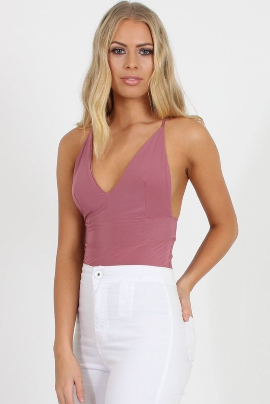 Clothing Rebellious Fashion | Pink V Front Bodysuit - Jill