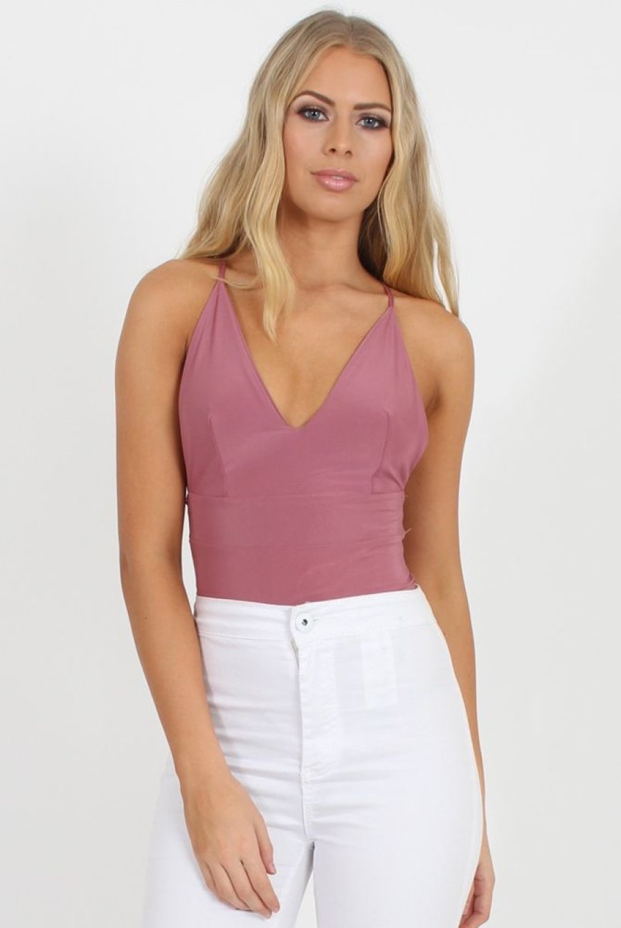 Clothing Rebellious Fashion | Pink V Front Bodysuit - Jill