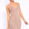 Clothing Rebellious Fashion | Camel Suedette Curved Hem Bodycon Dress - Henley