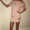 Clothing Rebellious Fashion | Pink Distressed Badge Detail T Shirt Dress - Kalani