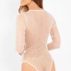 Clothing Rebellious Fashion | White Dobby Mesh Low Cut Bodysuit - Tamara