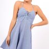 Clothing Rebellious Fashion | Blue Gingham Sweetheart Dress - Jazz