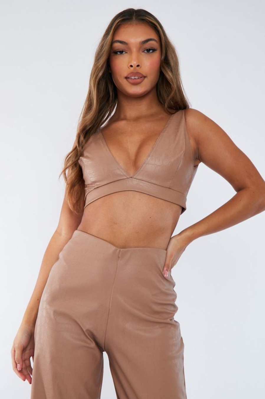 Clothing Rebellious Fashion | Tan Croc Pu Bralette - Raya