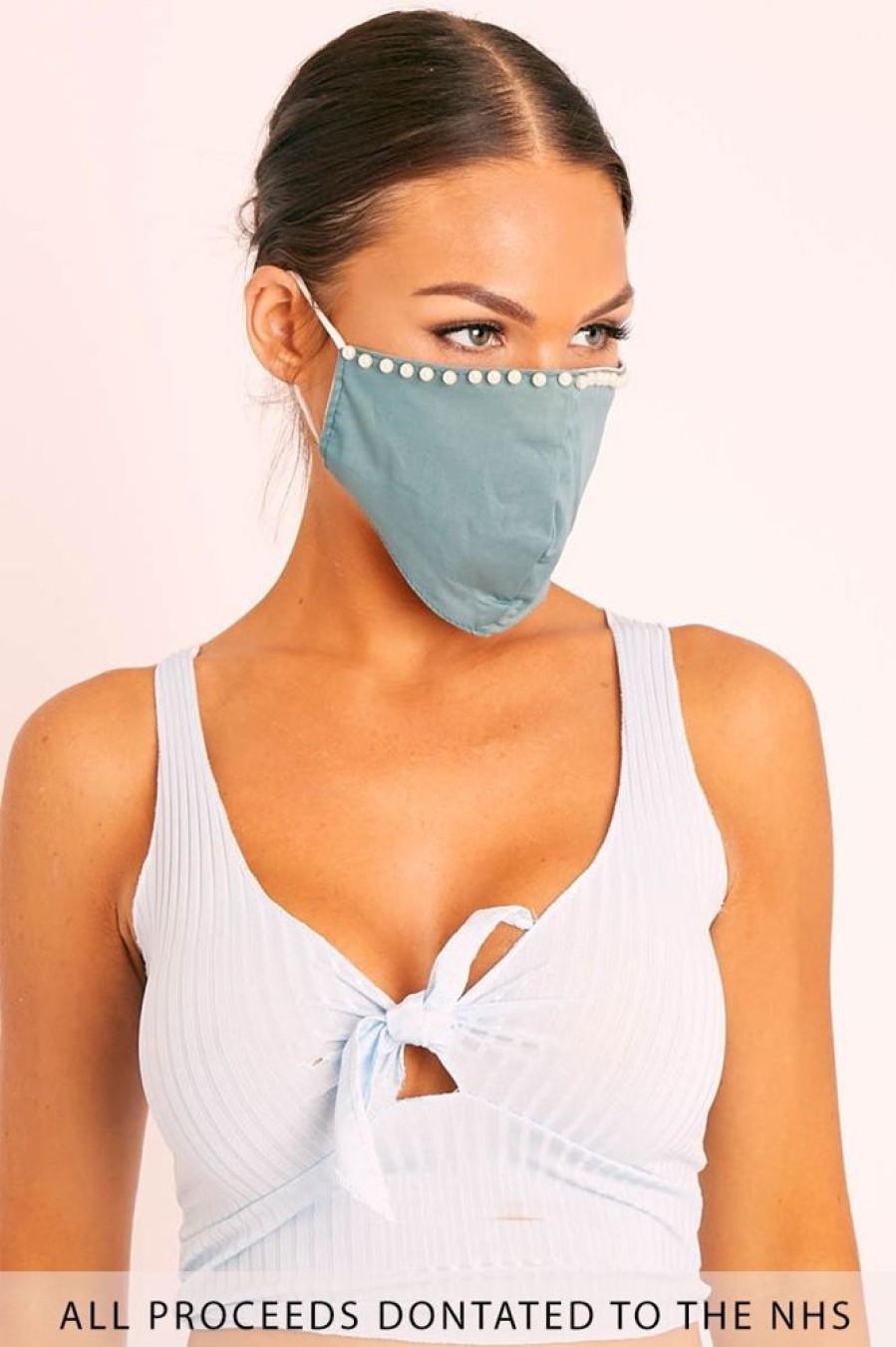 Accessories Rebellious Fashion | Sage Pearl Detail Face Mask - Lula