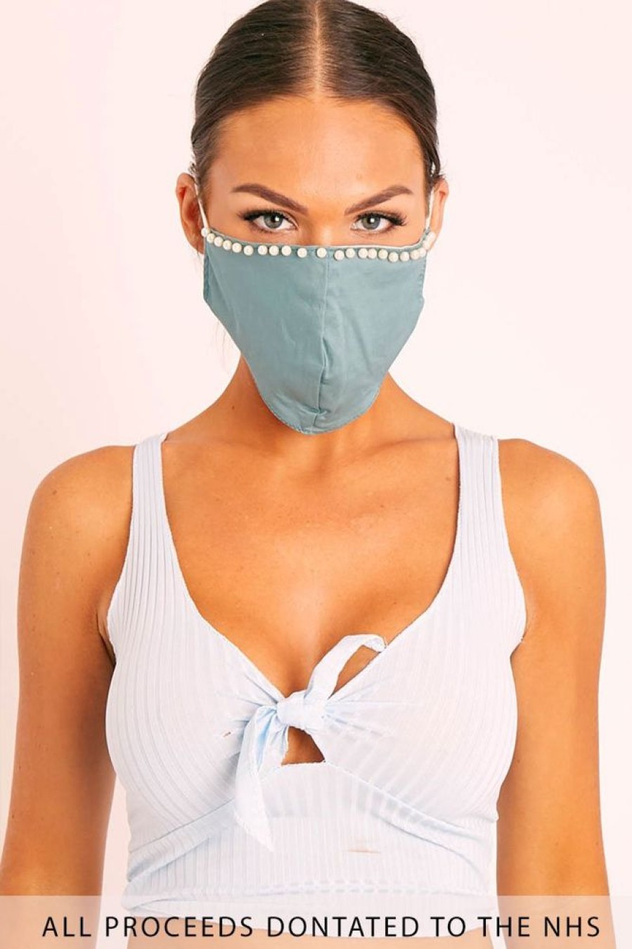 Accessories Rebellious Fashion | Sage Pearl Detail Face Mask - Lula