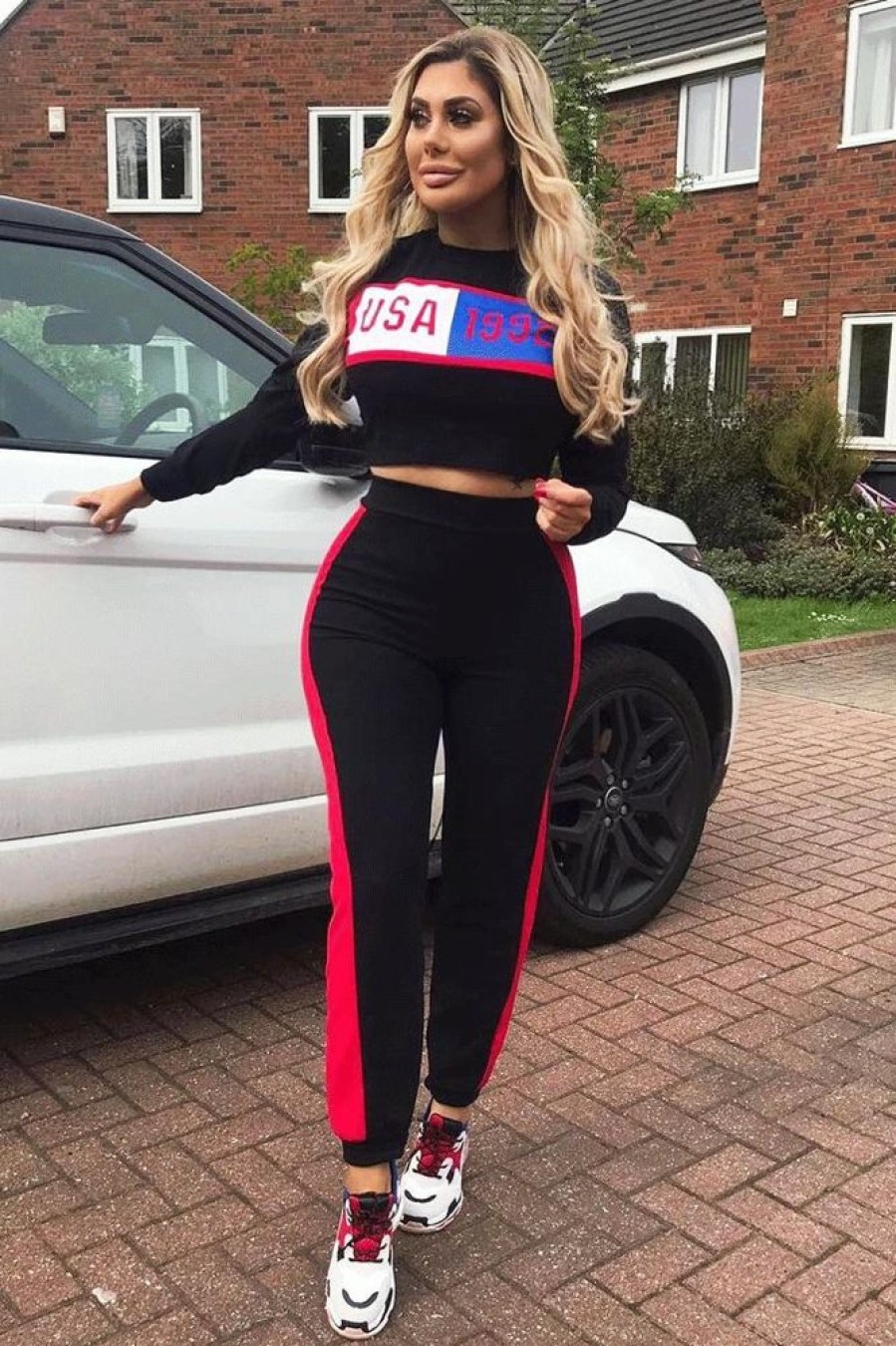 Clothing Rebellious Fashion | Black And Red Usa Side Stripe Tracksuit - Simmy