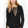 Clothing Rebellious Fashion | Cheryl Black Tie Up Long Sleeved Bodysuit