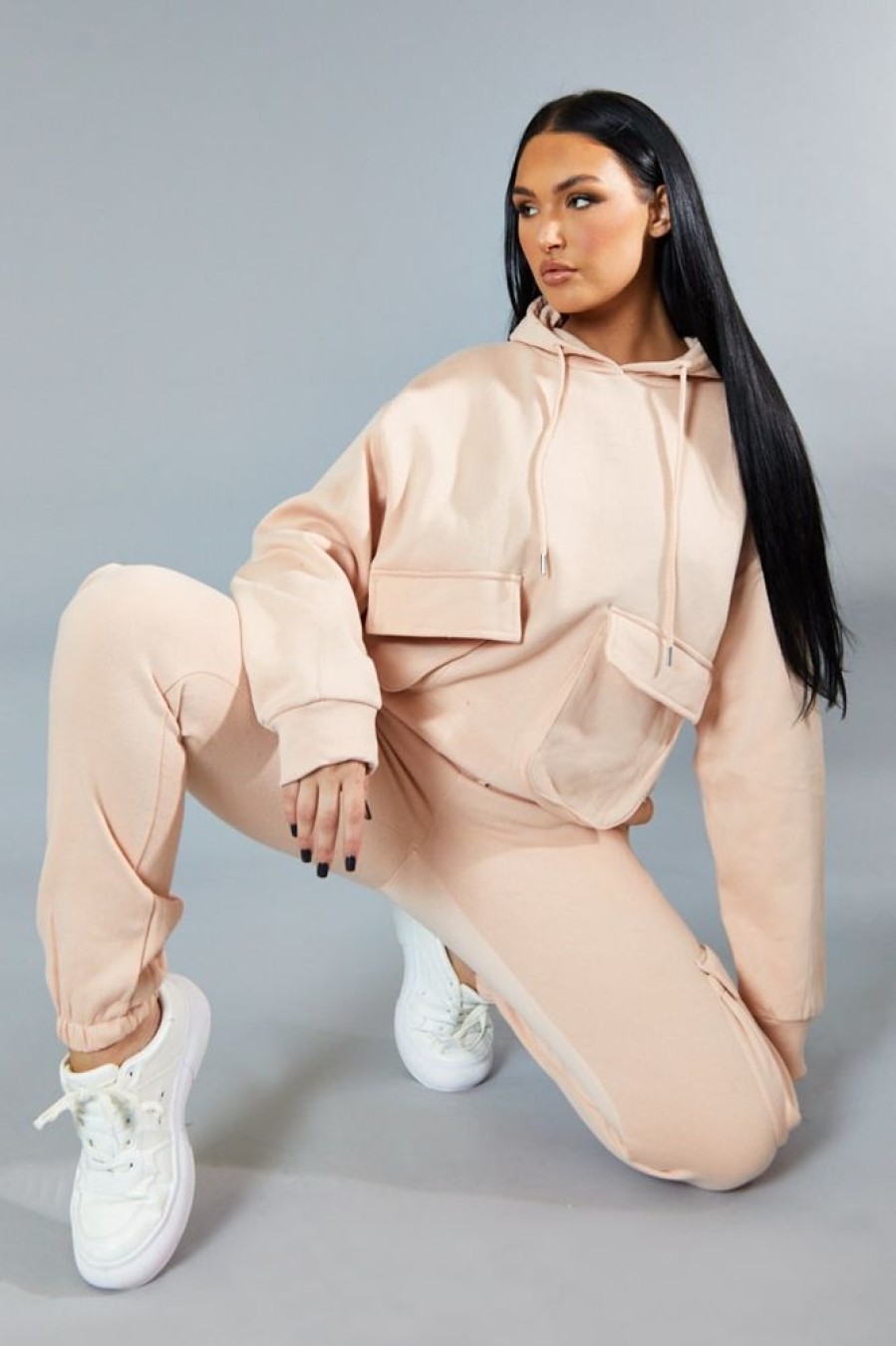 Clothing Rebellious Fashion | Blush Cargo Pocket Hoodie And Joggers Tracksuit - Aafiya