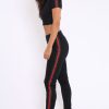 Clothing Rebellious Fashion | Black Ribbed Co Ord With Striped Sports Trim Detail - Zinaya