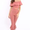 Clothing Rebellious Fashion | Rose Bardot Crop Top And Dip Hem Trousers Co-Ord Set - Alexiah