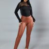 Clothing Rebellious Fashion | Camel High Waisted Pu Leggings - Kayal