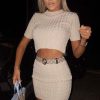 Clothing Rebellious Fashion | Beige Cable Knit Crop Top And Skirt Co-Ord - Galiana