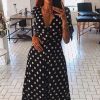 Clothing Rebellious Fashion | Black Polka Dot Button Front Midi Dress - Prima