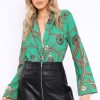 Clothing Rebellious Fashion | Green Rope Print Plunge Bodysuit - Jani