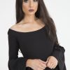 Clothing Rebellious Fashion | Black Bardot Bell Sleeve Bodysuit - Evelyn