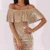 Clothing Rebellious Fashion | Champagne Crushed Velvet Frill Dress - Esmy