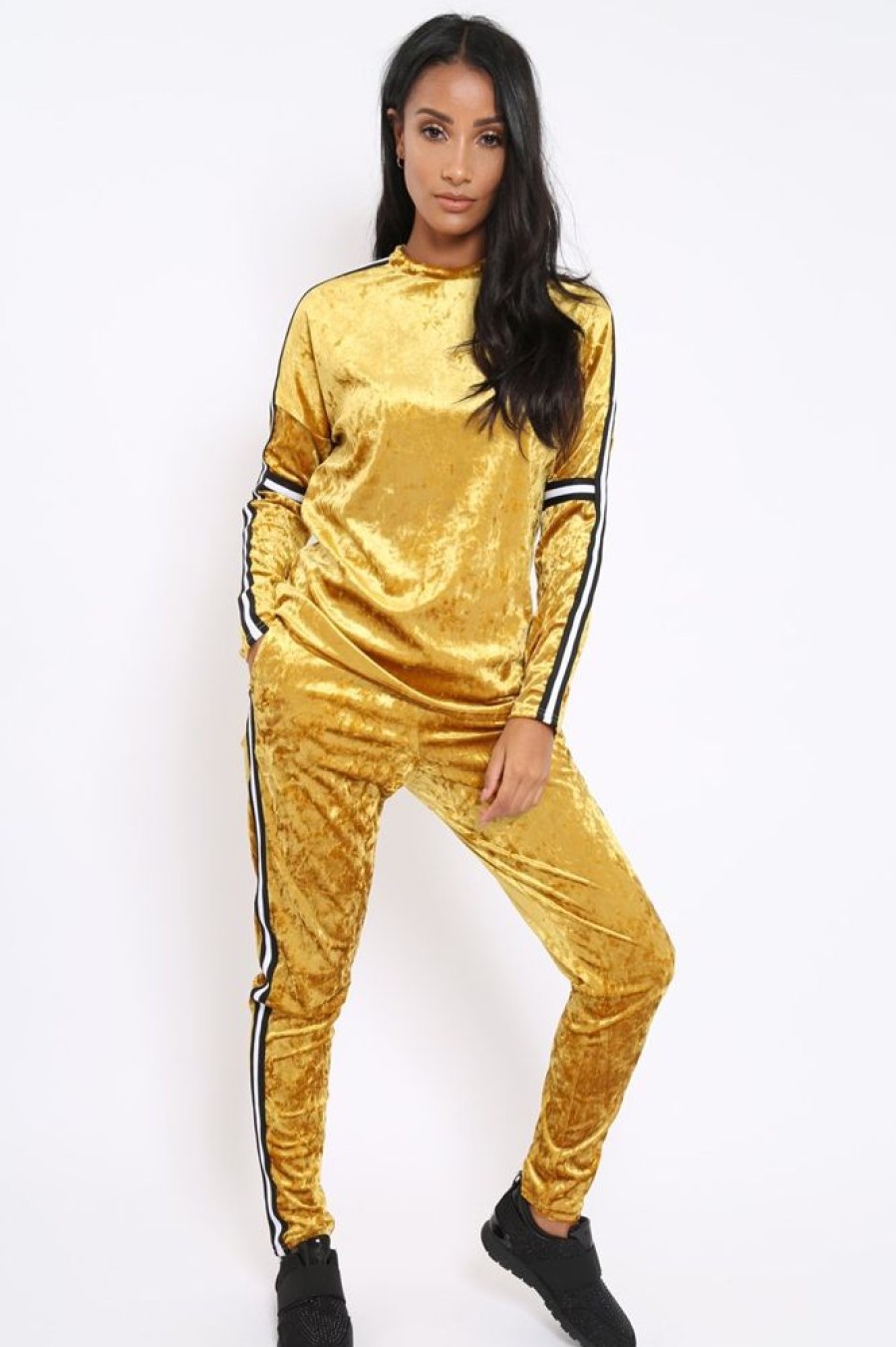 Clothing Rebellious Fashion | Mustard Velvet Striped Trim Co-Ord Set - Beau