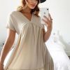 Clothing Rebellious Fashion | Beige Plunge Smock Dress - Cambriella