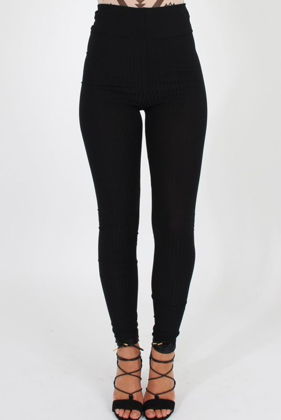 Clothing Rebellious Fashion | Black Ribbed Leggings - Kirsty