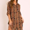 Clothing Rebellious Fashion | Leopard Print Button Up Sleeve Shirt Dress - Zoey