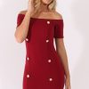 Clothing Rebellious Fashion | Wine Bardot Bodycon Button Detail Dress - Wallis