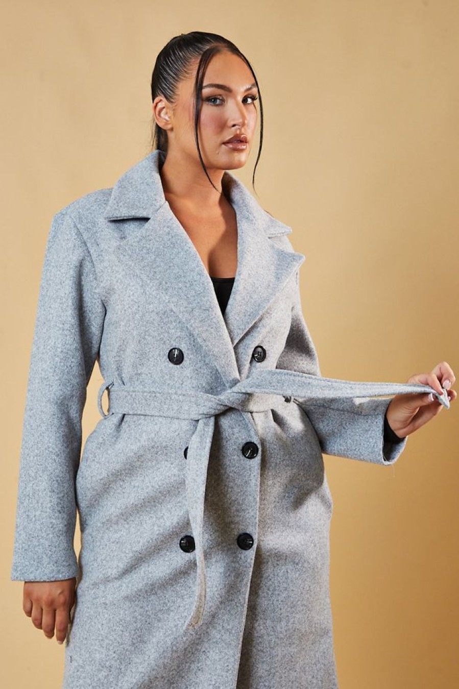 Clothing Rebellious Fashion | Grey Double Breasted Wool Look Coat - Eloise