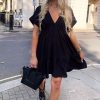 Clothing Rebellious Fashion | Black Plunge Neckline Tiered Dress - Caralyn