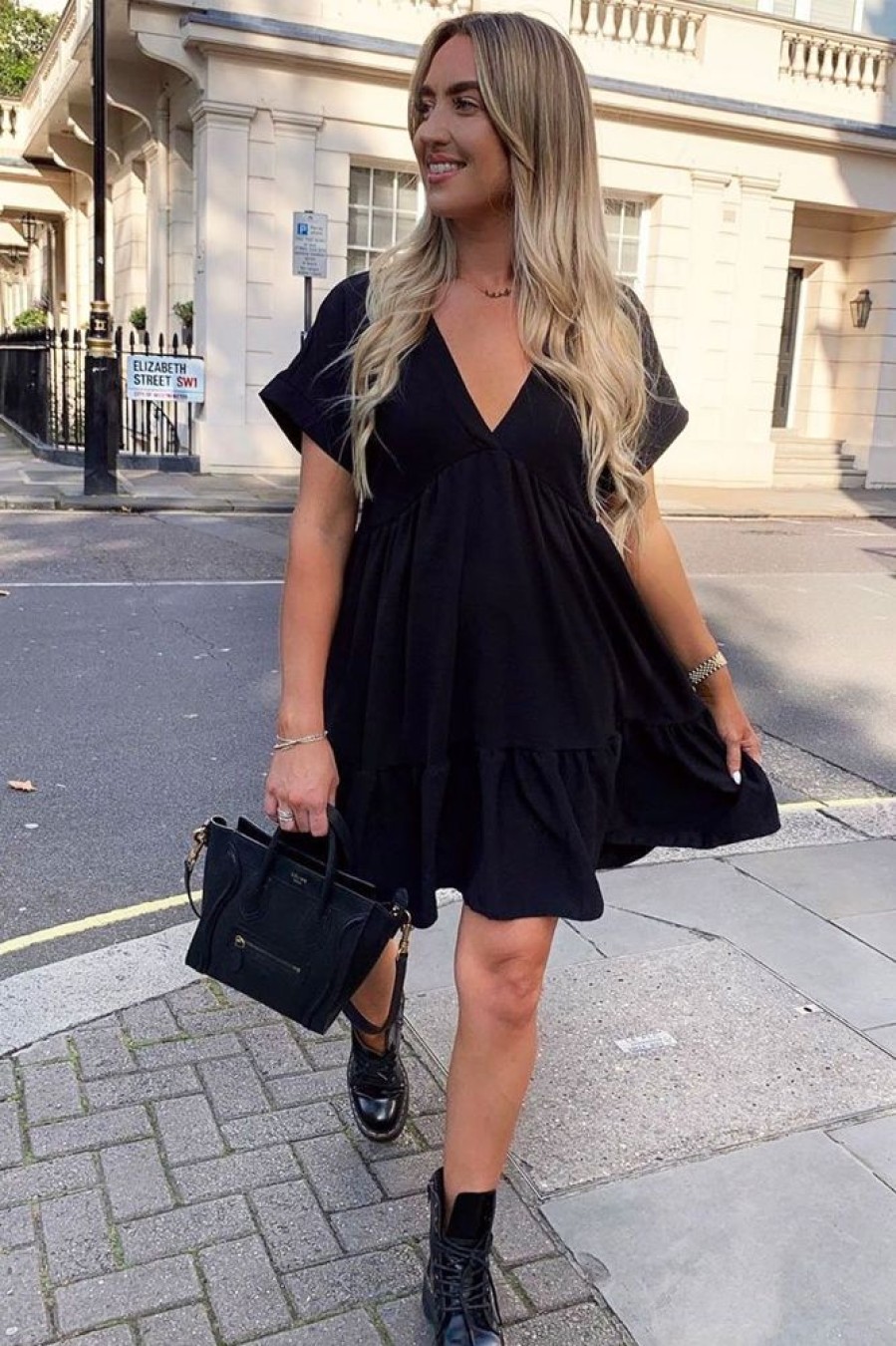 Clothing Rebellious Fashion | Black Plunge Neckline Tiered Dress - Caralyn