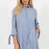 Clothing Rebellious Fashion | Dusky Blue Suede Tie Cuff Oversized Shirt Dress - Deborah