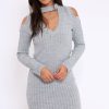 Clothing Rebellious Fashion | Grey Cold Shoulder And V Neck Cut Out Dress - Riona