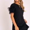 Clothing Rebellious Fashion | Black Mesh Ruffle Sleeve T-Shirt Dress - Stefi