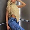 Clothing Rebellious Fashion | Beige Knit Turtle Neck Asymmetric Crop Top - Tatum